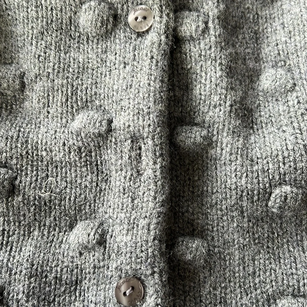 Jacadi gray metallic Pom Pom knit cardigan sweater - Picture 3 of 5